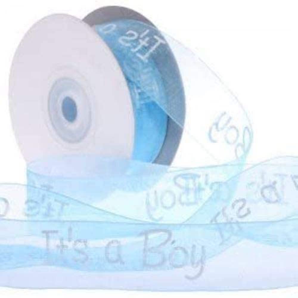 Geschenkband Organza, 4 cm breit, "It`s a Boy" blau - Meterware 