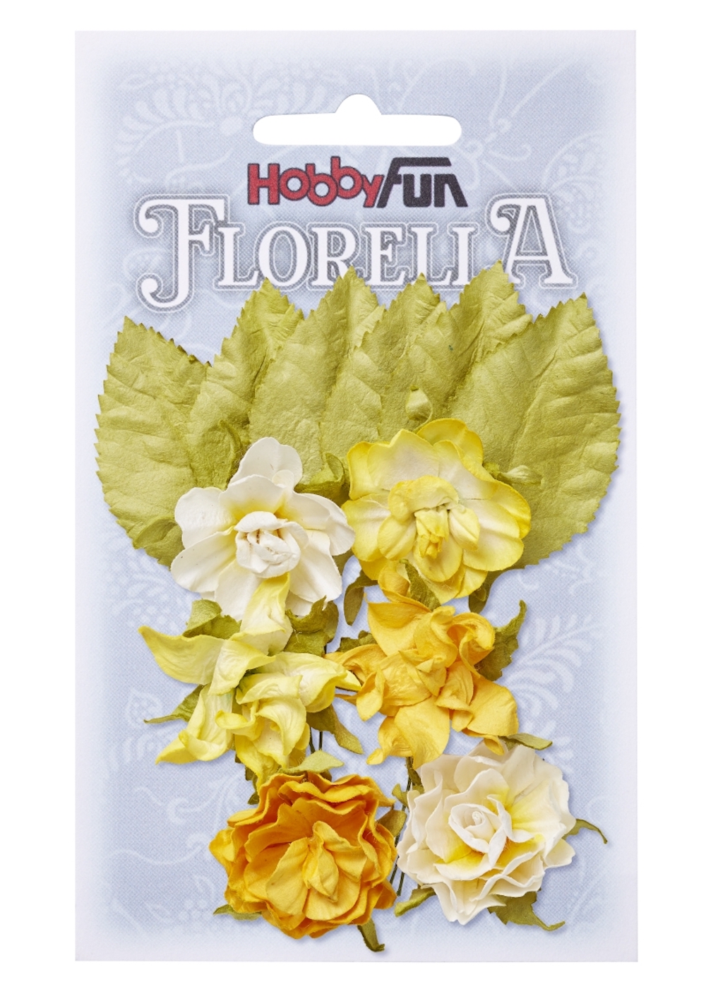 FLORELLA-Blüten & Blätter aus Maulbeer-Papier 3 cm, gelb, Btl. à 6 St.