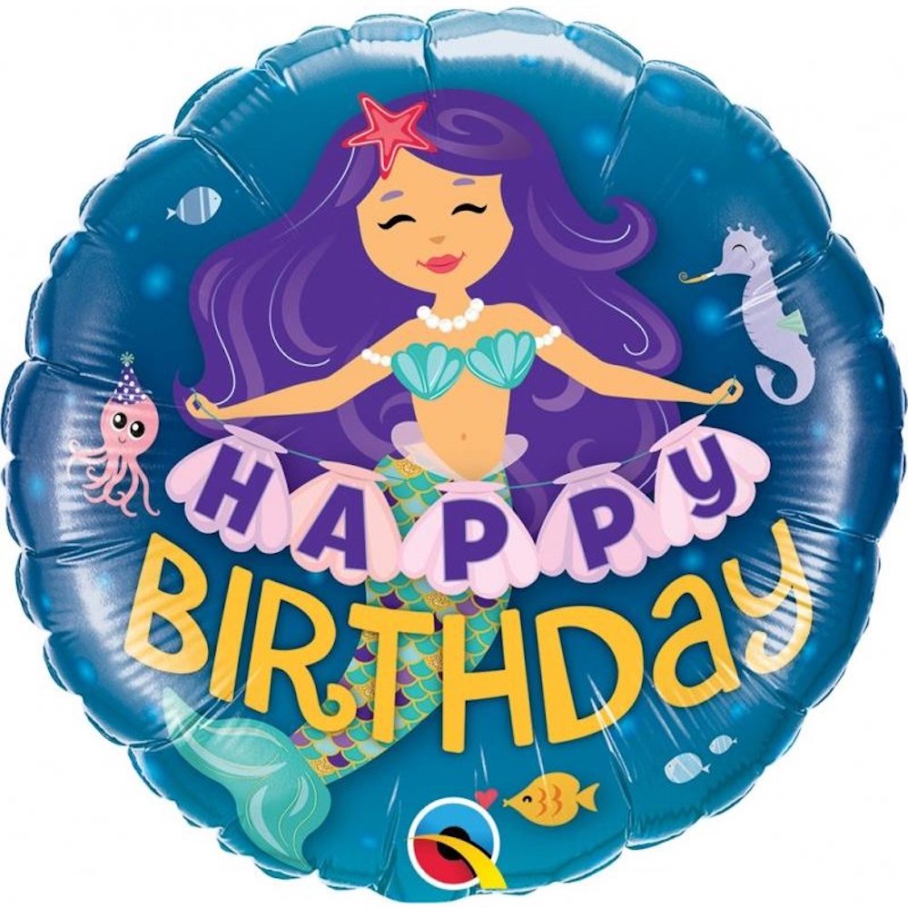 Folienballon rund - Happy Birthday Meerjungfrau - 46cm