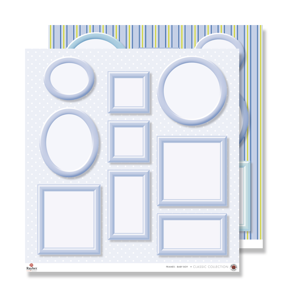 Scrapbook-Papier doppelseitig, 30,5 x 30,5 cm, Bilderrahmen hellblau, 1 Bogen
