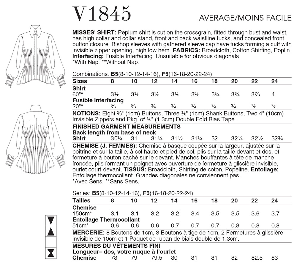 Vogue® Patterns Papierschnittmuster Damen - Shirt - V1845
