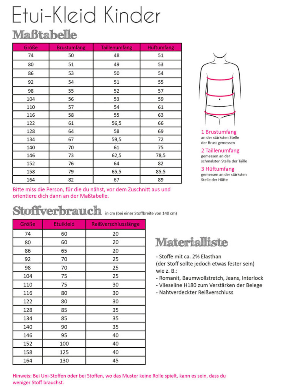Papierschnittmuster Etui-Kleid Kinder - Gr. 74-164 - Nähanleitung und Schnittmuster von Fadenkäfer