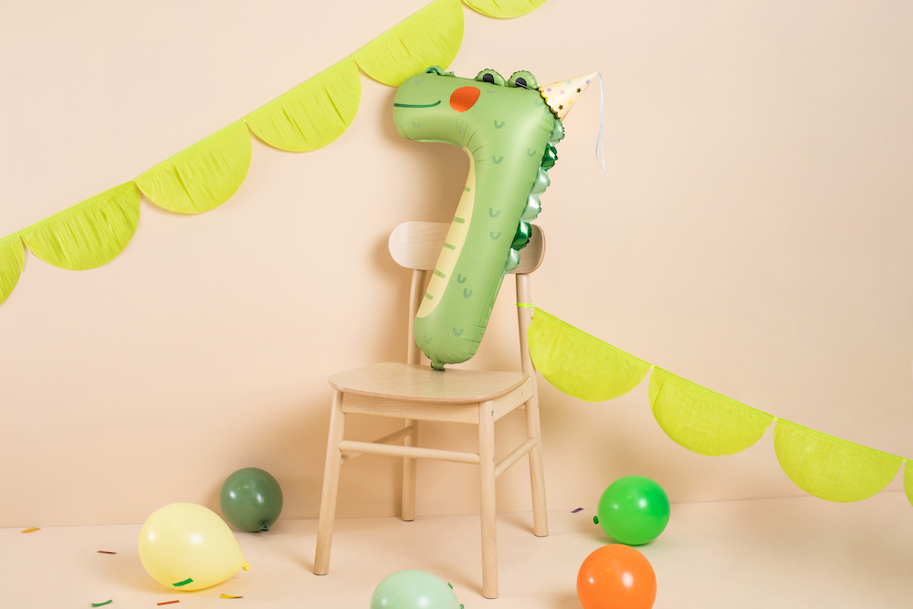 Folienballon Zahl 7 Krokodil, 56x85cm, 1 Stück