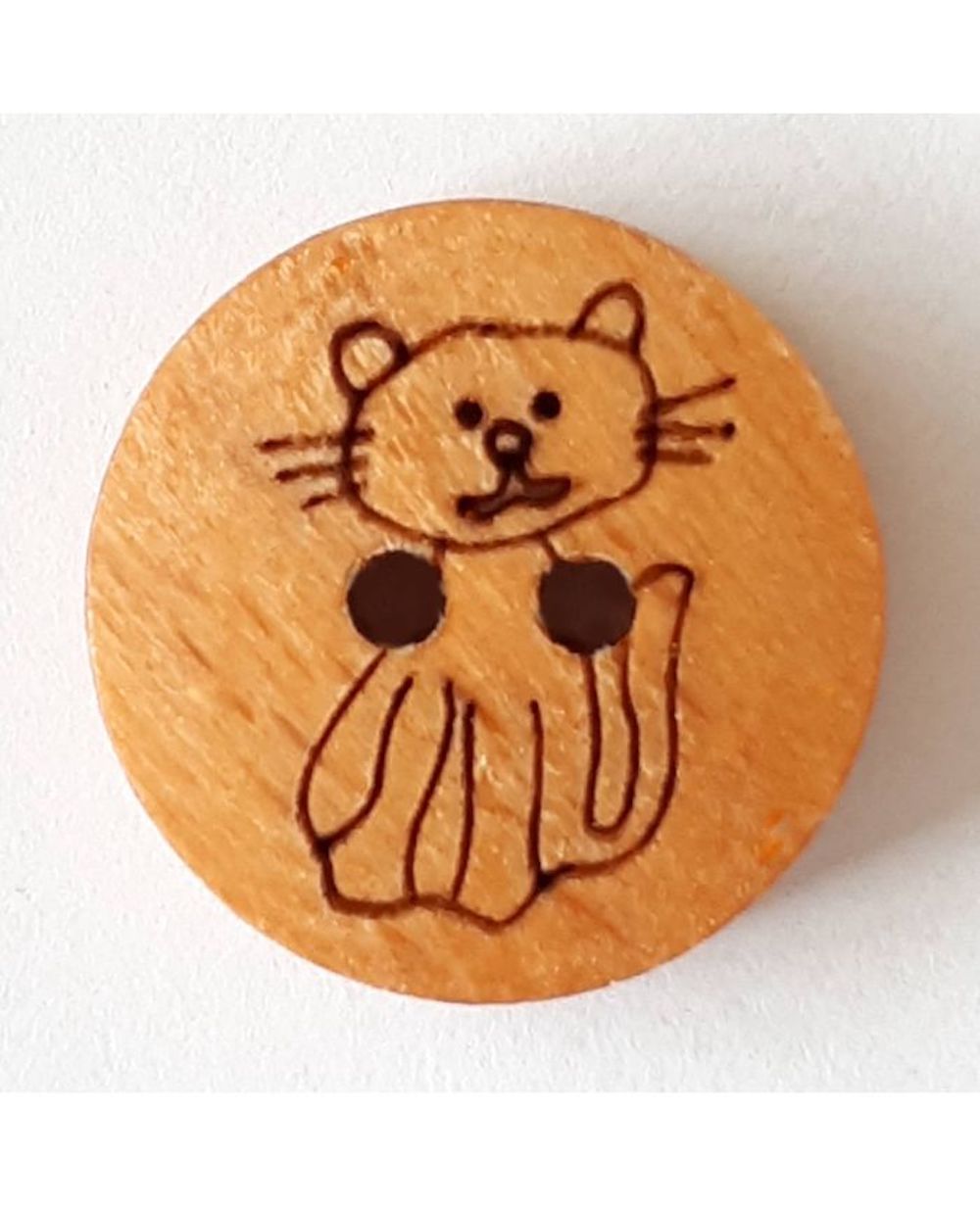 Kinderknopf Katze Pussycat aus echtem Holz , 2 Loch, 1 Stück