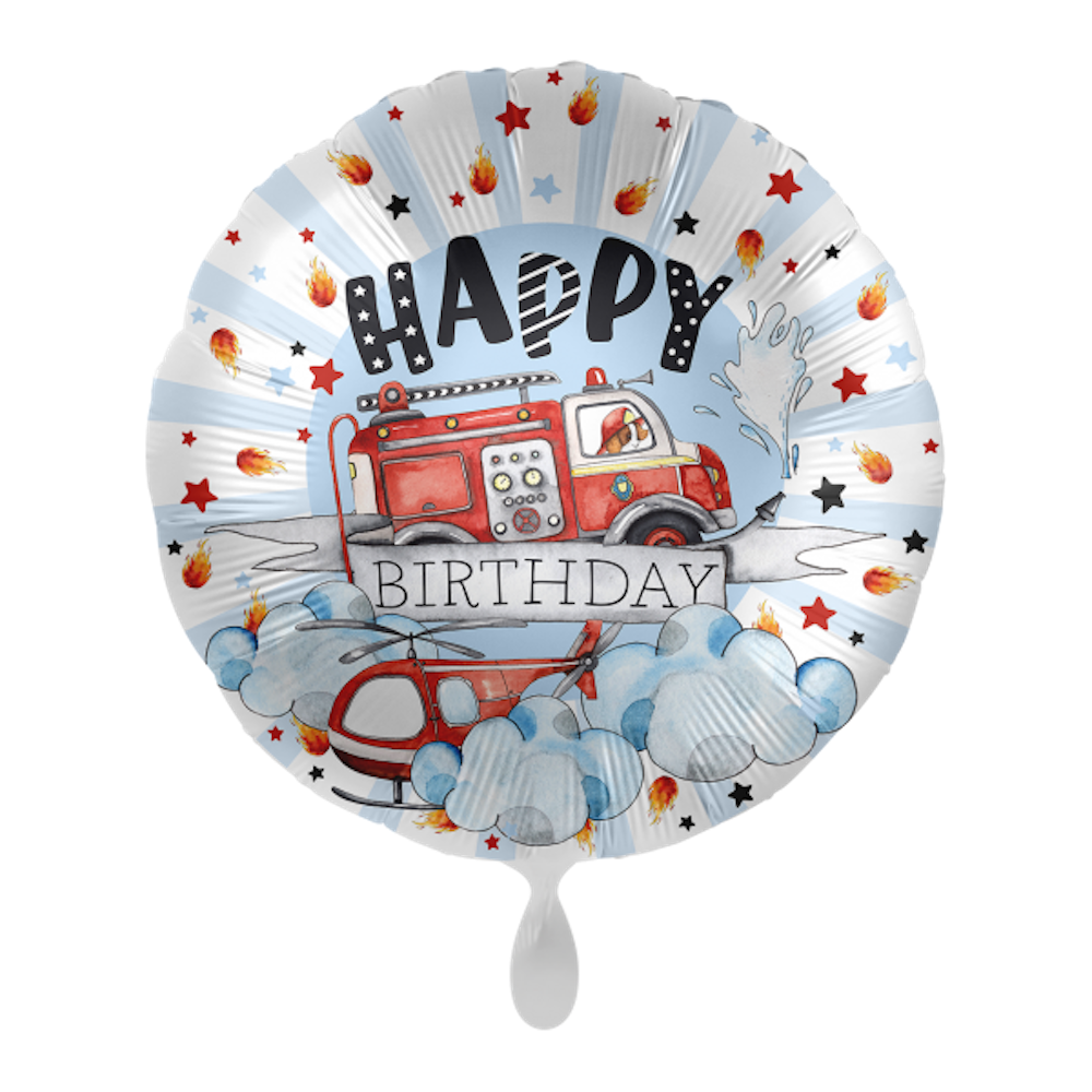Folienballon rund - Happy Fire Engine - Birthday