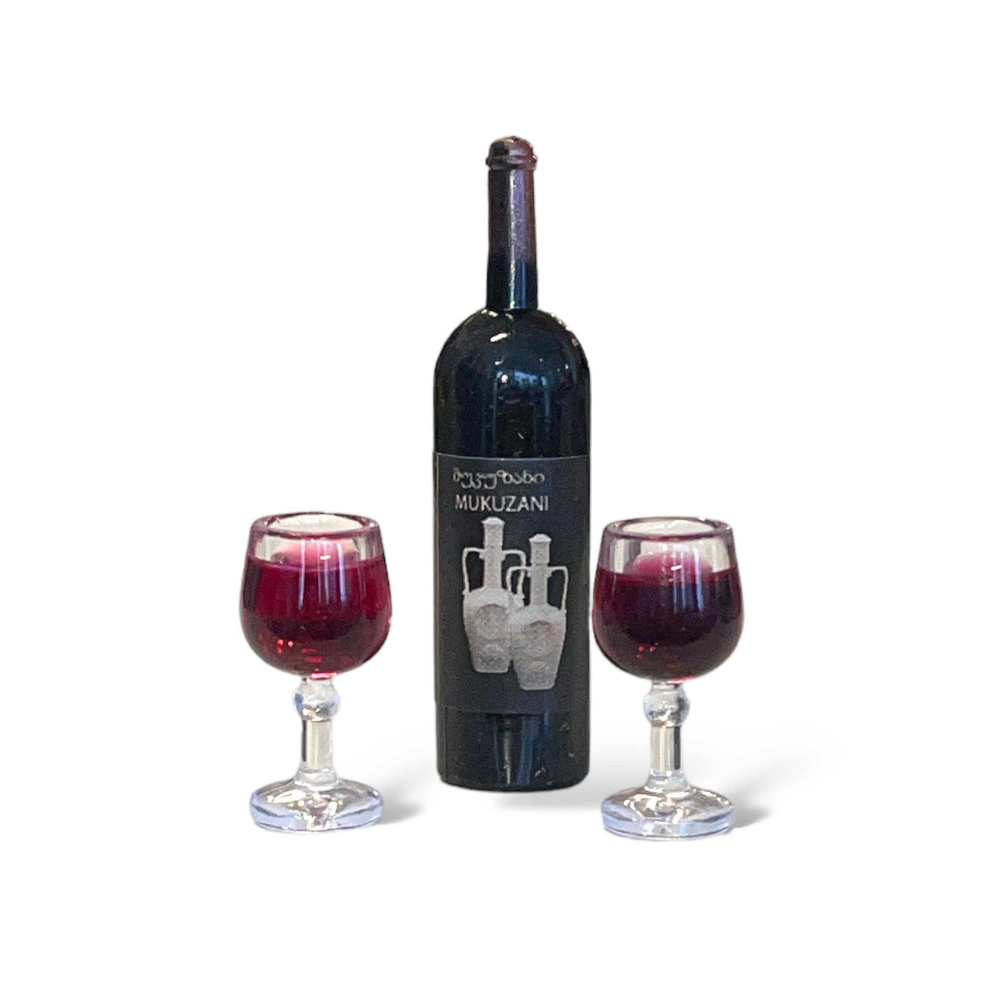 Wichteltür Weinflasche mit 2 Gläsern, ca.4,5cm u. 2cm 