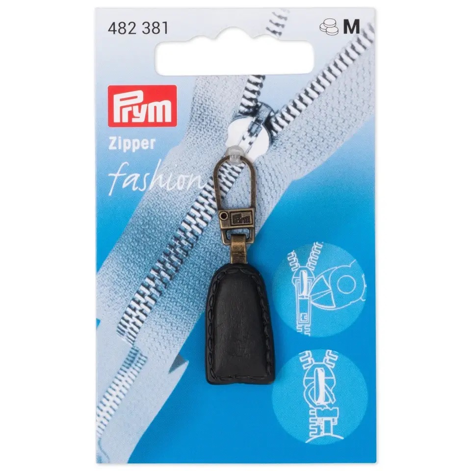 Fashion-Zipper, Lederlook, schwarz   46 mm x 13 mm x 3 mm 