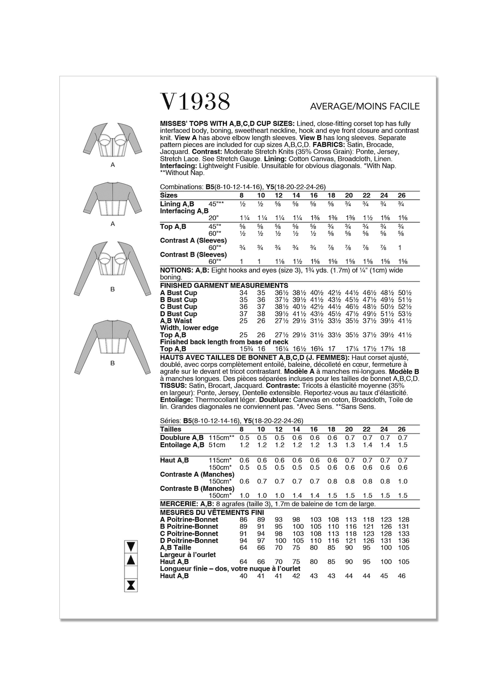 Vogue® Patterns Papierschnittmuster Korsett mit Bolero V1938