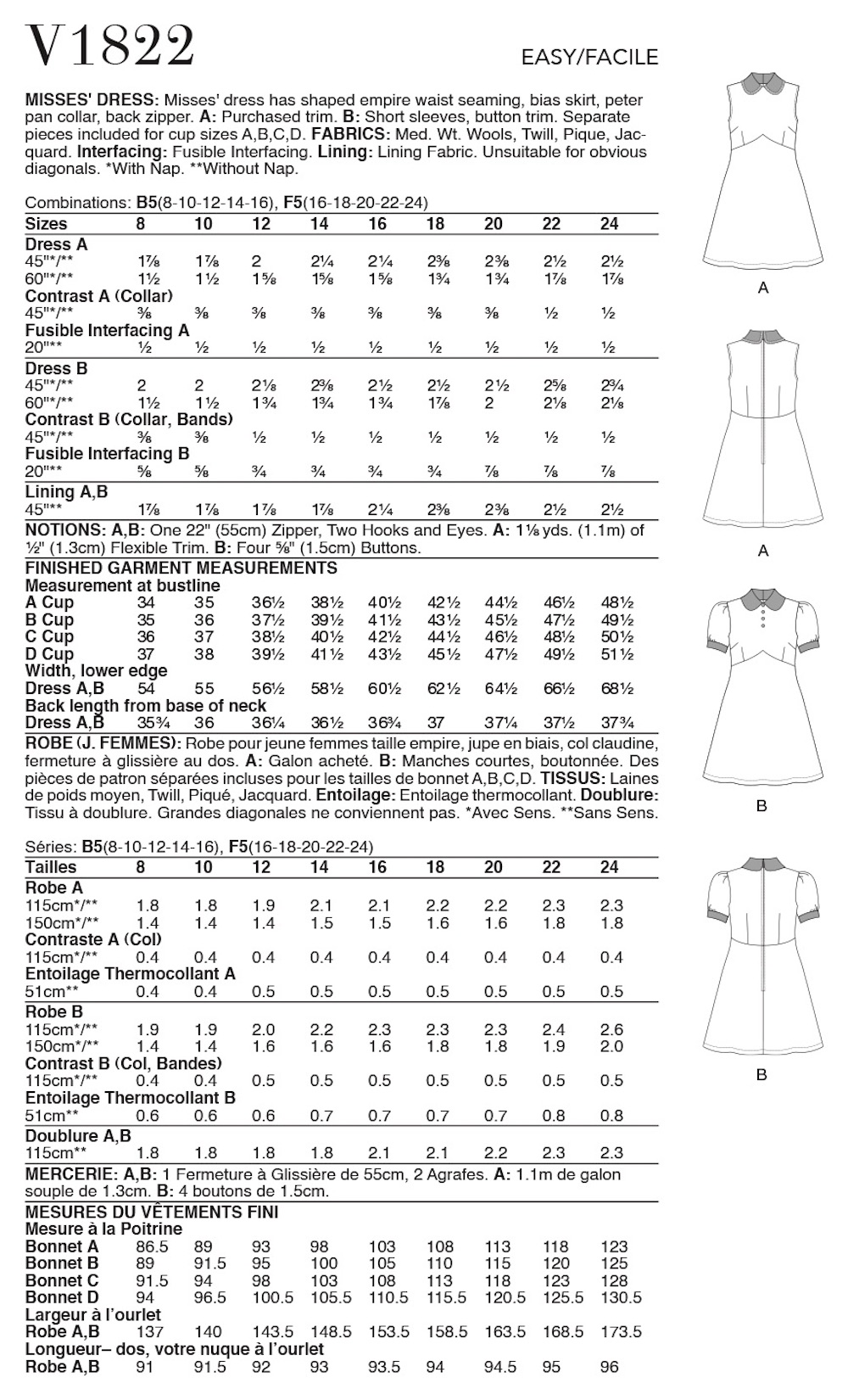 Vogue® Patterns Papierschnittmuster Damen - Kleid - V1822