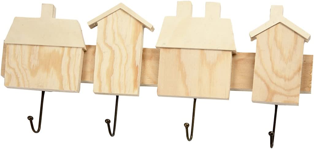 Garderobe Häuser aus Holz, 4 Haken, 35x19cm, 1 Stück