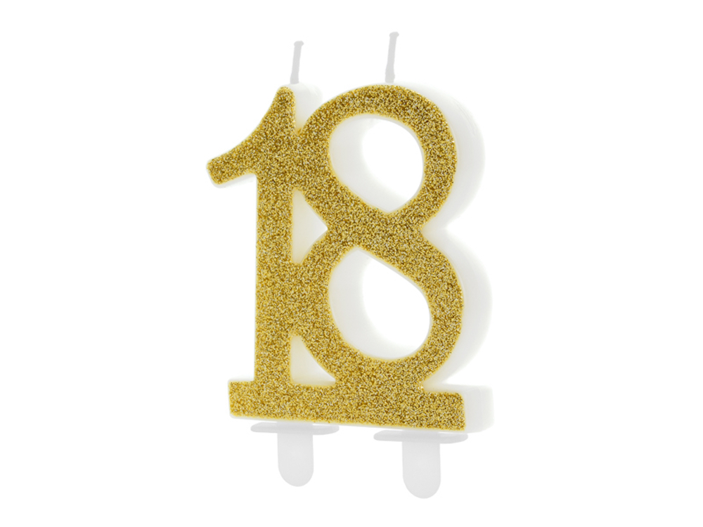 Geburtstagskerze Zahl, gold glitter, 7,5cm