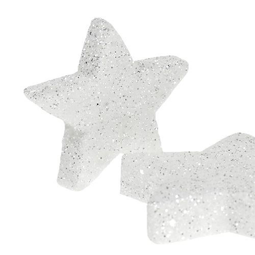 Streudeko Sterne weiß mit Glimmer 4-5cm 72St
