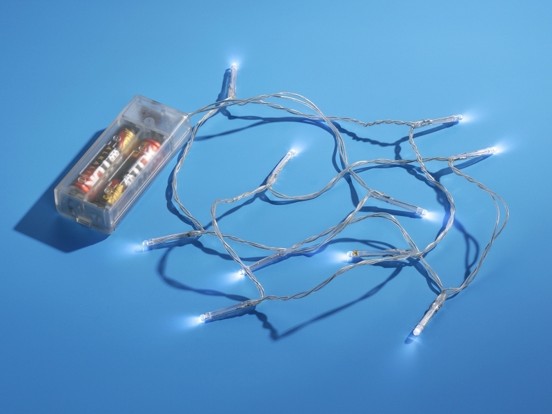 LED-Lichterkette transparent 10er für Batterie Brenndauer 72 Std.