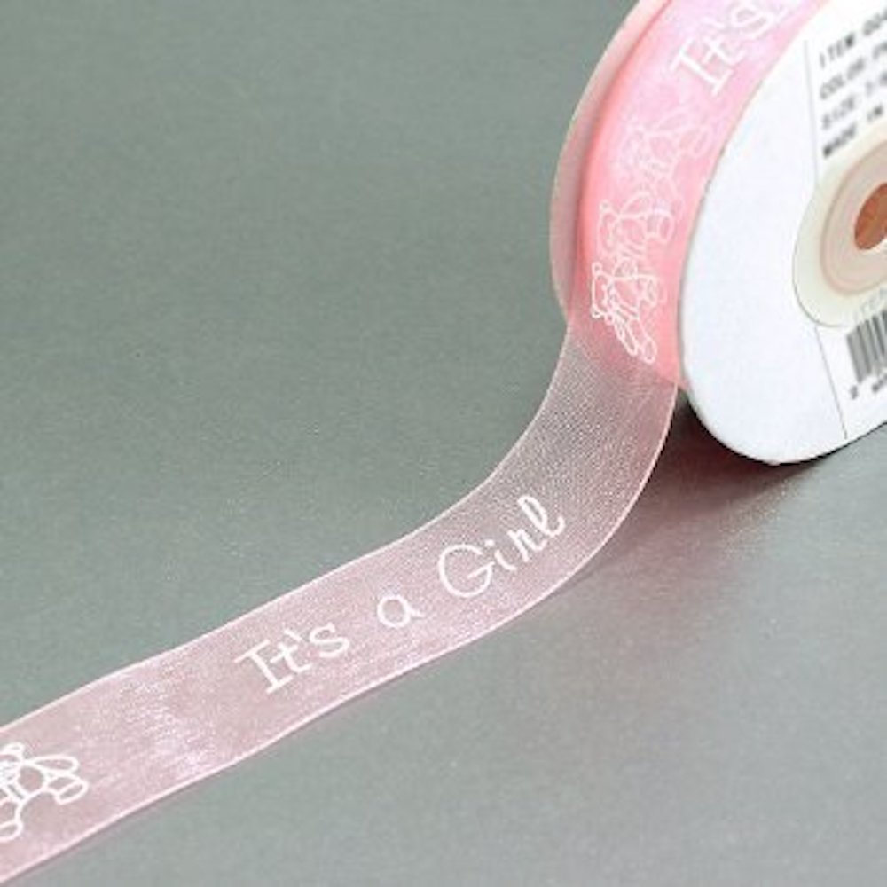 Geschenkband Organza, 4 cm breit, "It`s a Girl" rosa - Meterware