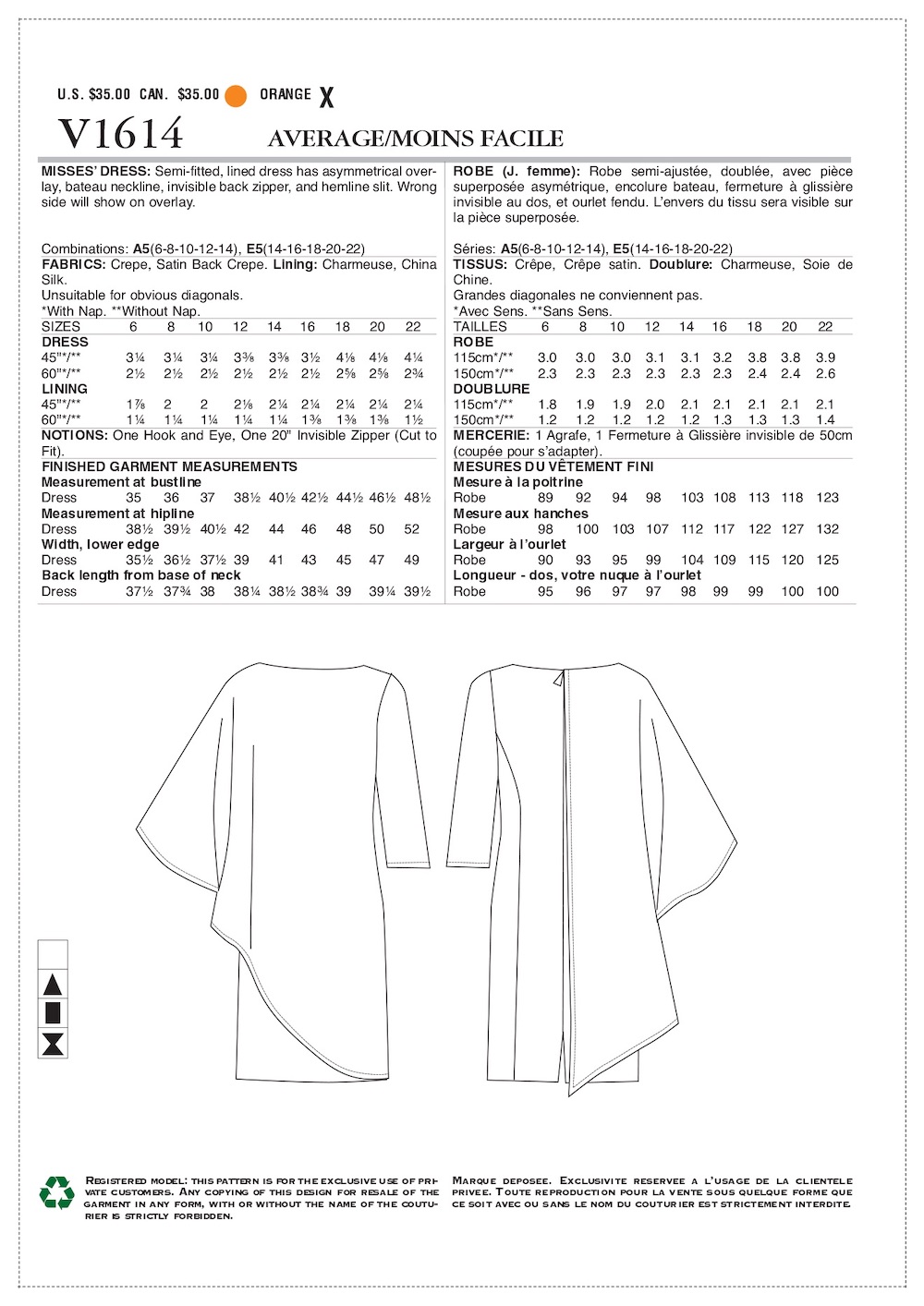 Vogue® Patterns Papierschnittmuster Damen Kleid V1614 (Tom And Linda Platt)