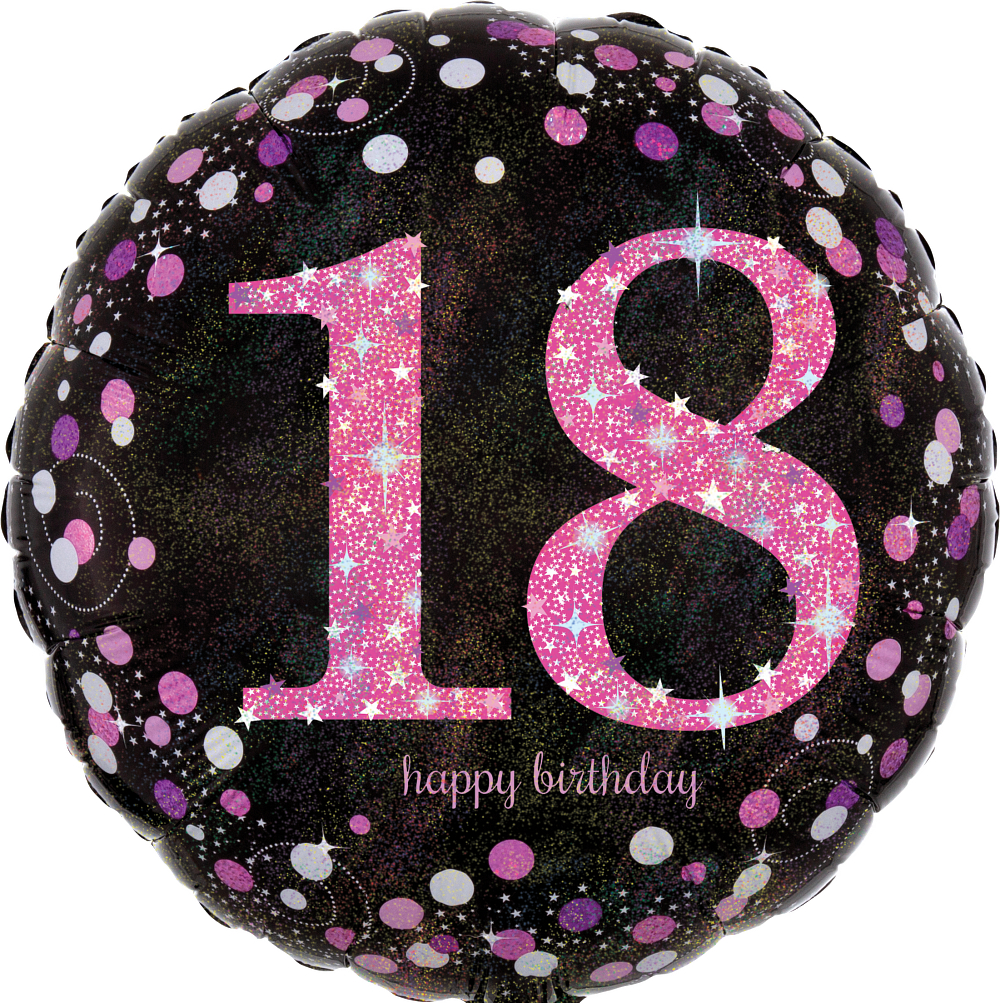 Folienballon rund - Zahl 18 - Pink Celebration - 45cm