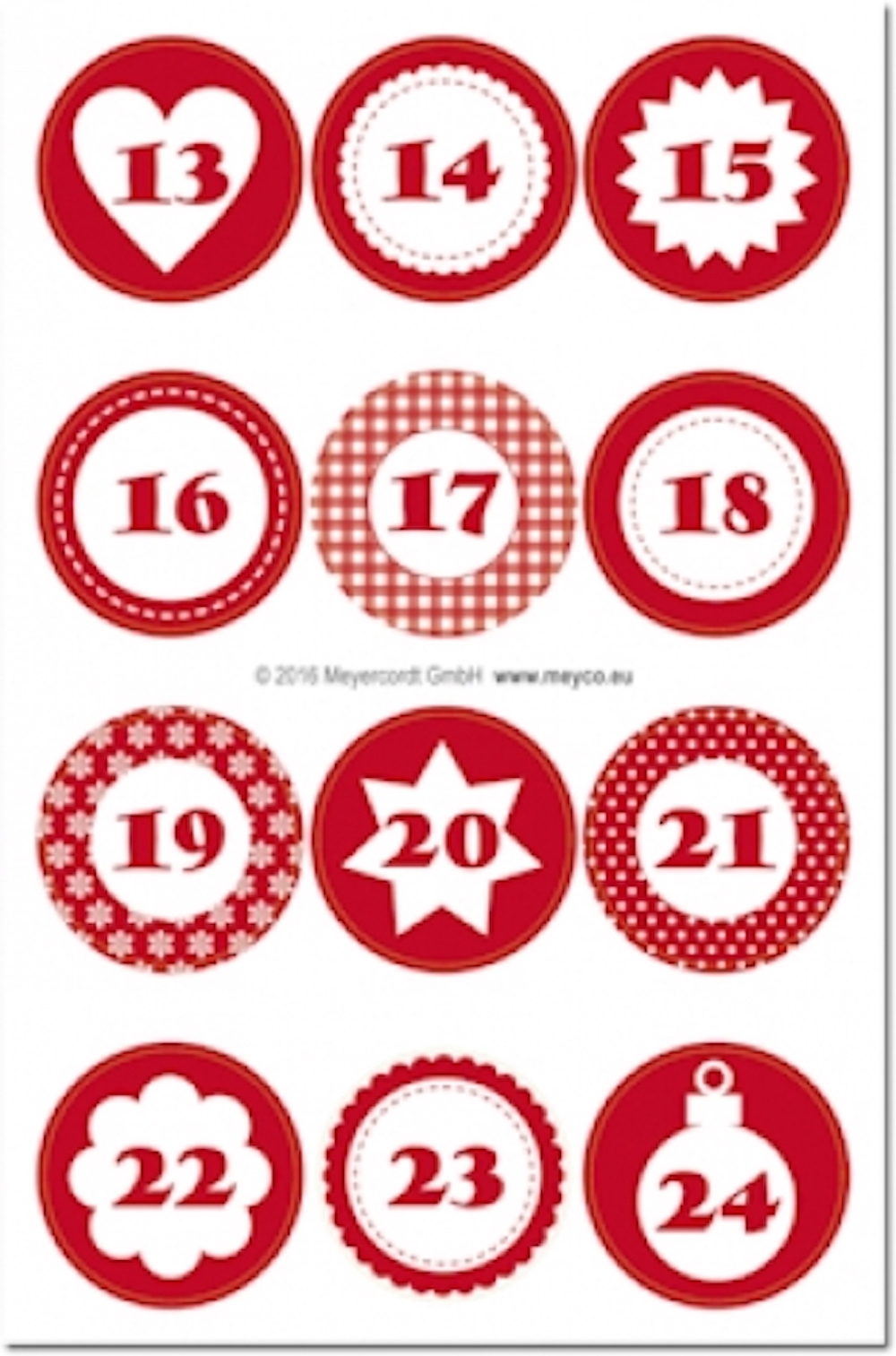 Adventskalender Zahlen-Sticker 1 - 24 rund ø 4cm 