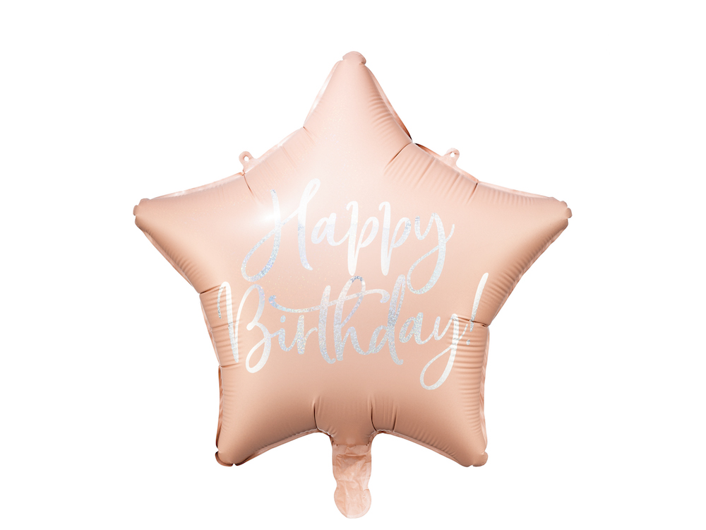 Folienballon Happy Birthday, 40cm, hell-puderrosa, Stern, 1 Stück