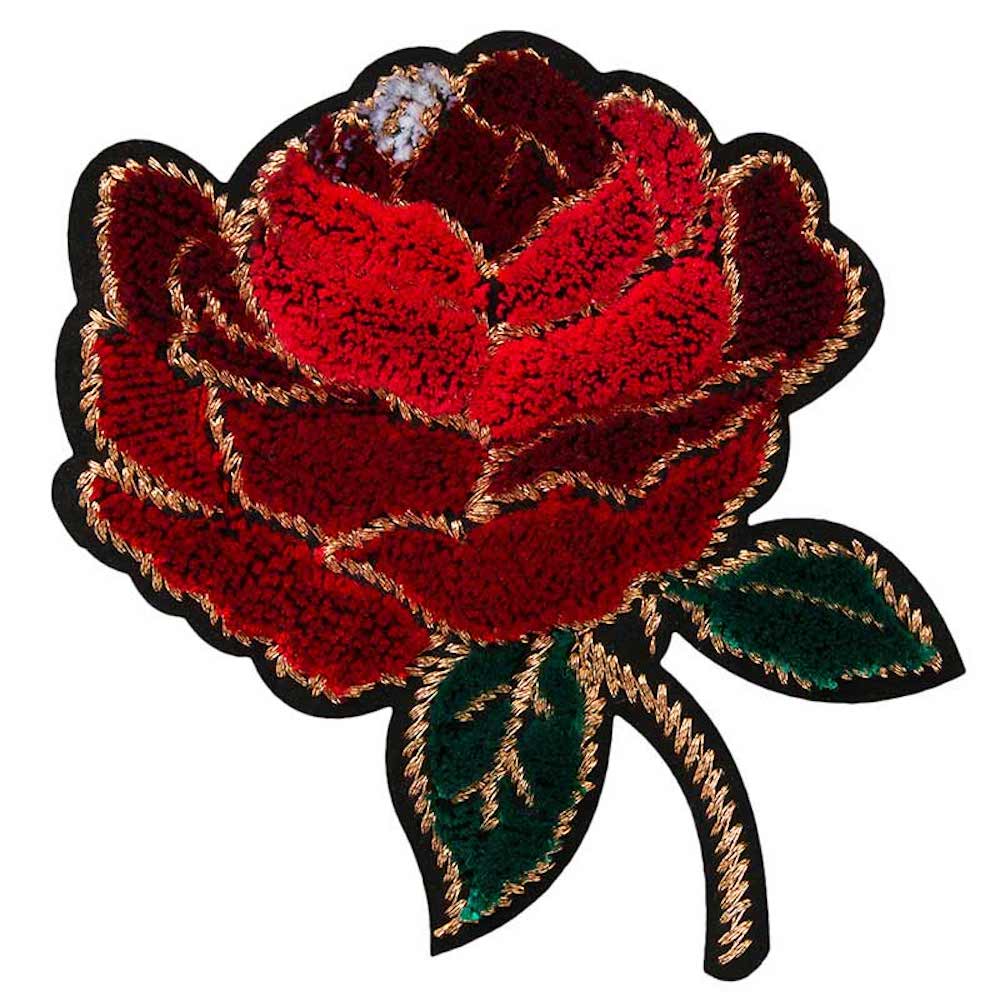 Applikation - aufbügelbar, Rote Rose, samt, 7,5x9,5cm, 1 Stück