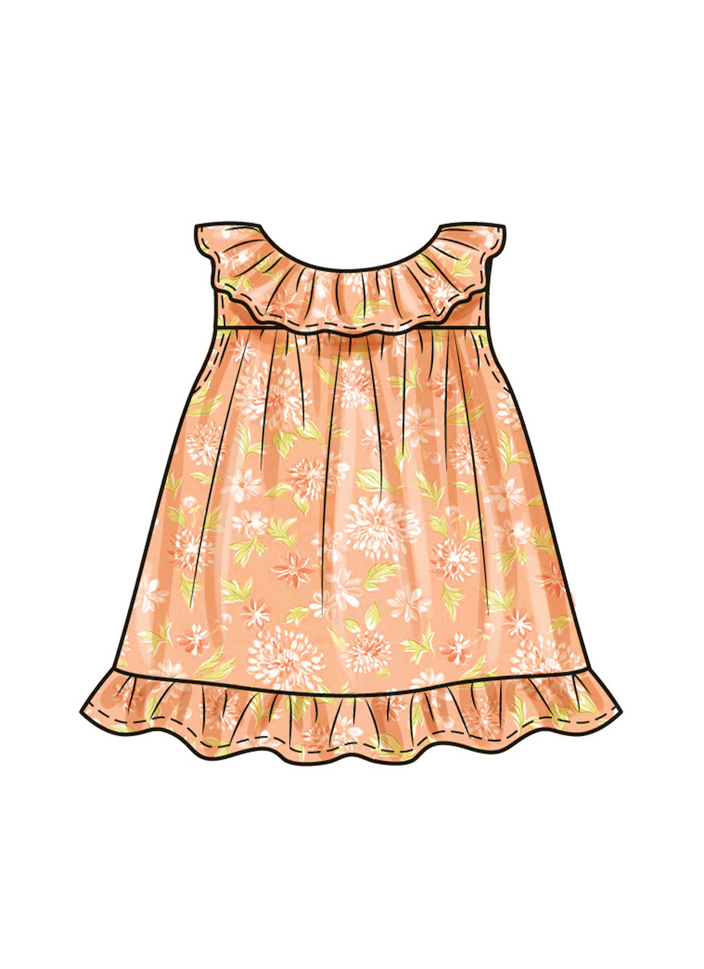 Butterick® Papierschnittmuster Baby Kleid Hut B6935, Größe A(XS-S-M-L)(0-18 Monate)