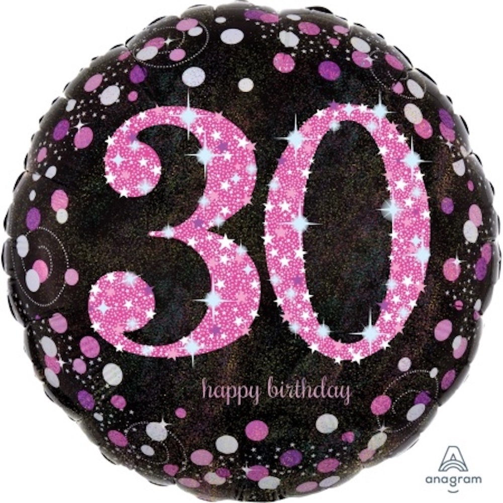 Folienballon rund - Zahl 30 - Pink Celebration - 45cm