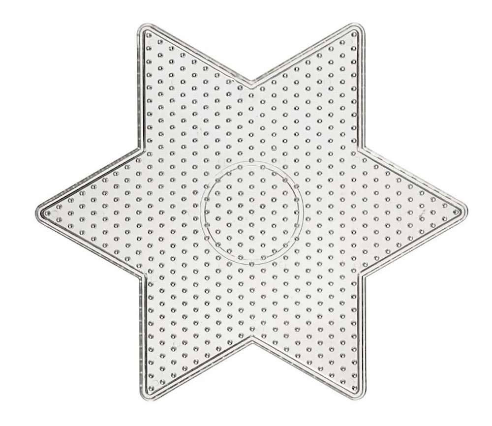 Steckbrett  Legeplatte für Bügelperlen, Großer Stern, D 15 cm, Transparent, 1 Stck. 