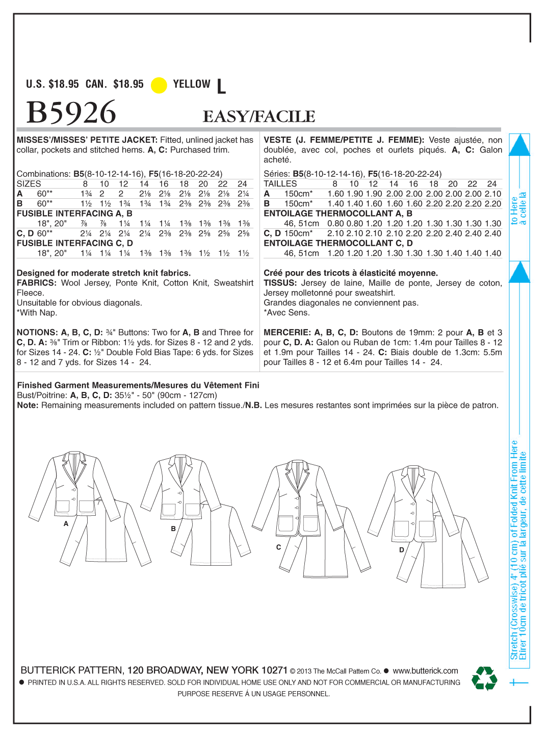 Butterick® Papierschnittmuster  Blazer  Damen B5926