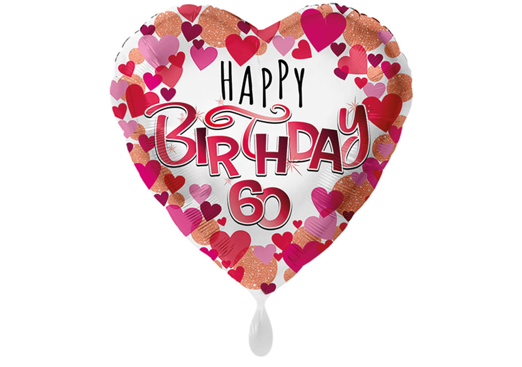 Folienballon Herz - Happy Birthday 60