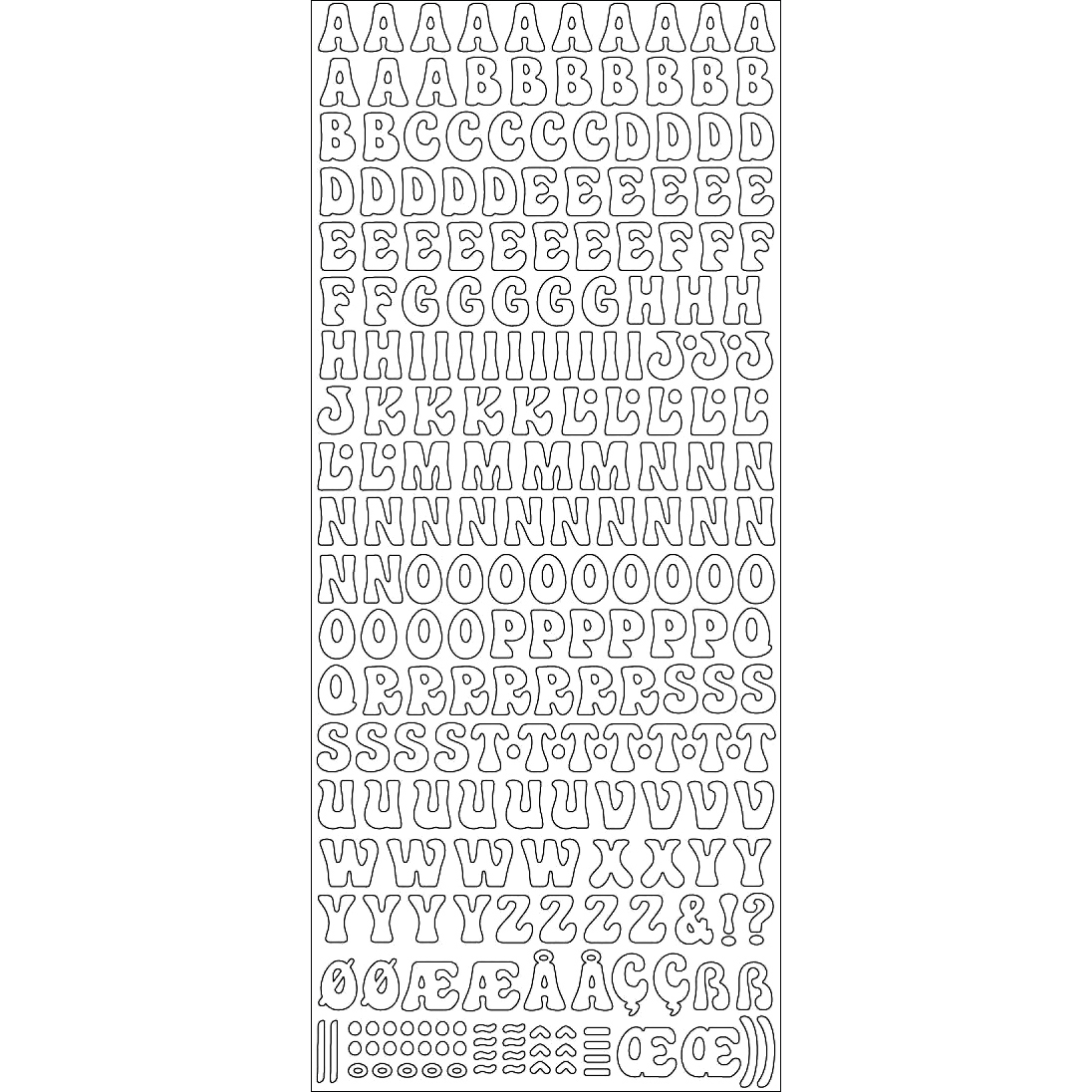 Konturensticker Sticker, Großbuchstaben verspielt, 10x23cm, 1 Bogen