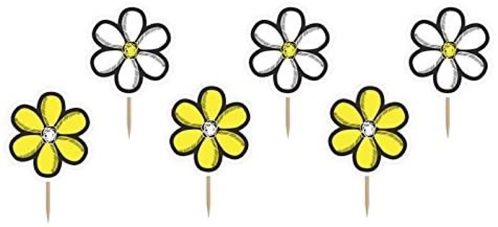 Cupcake Topper - Blume, gelb/weiß, 6 Stück 