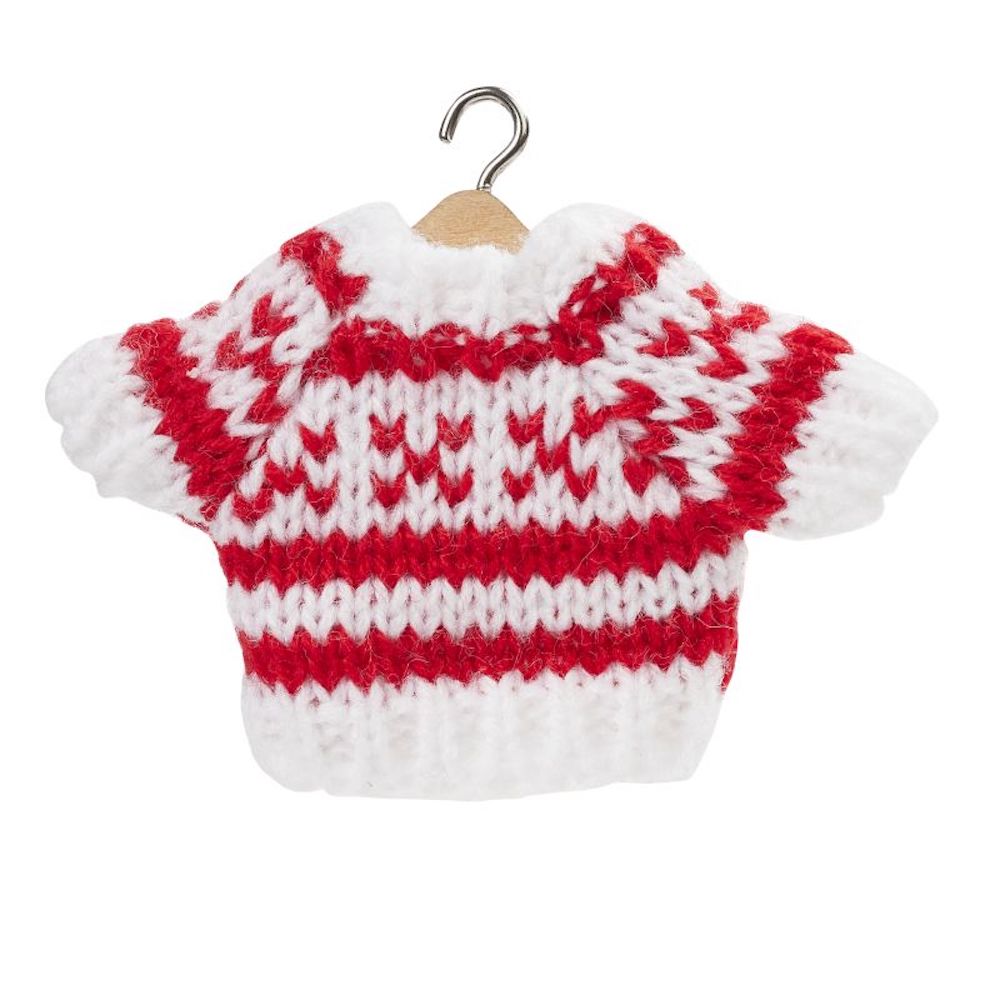 Miniatur Wichteltür Pullover, weiß/rot 3,5 x 5cm