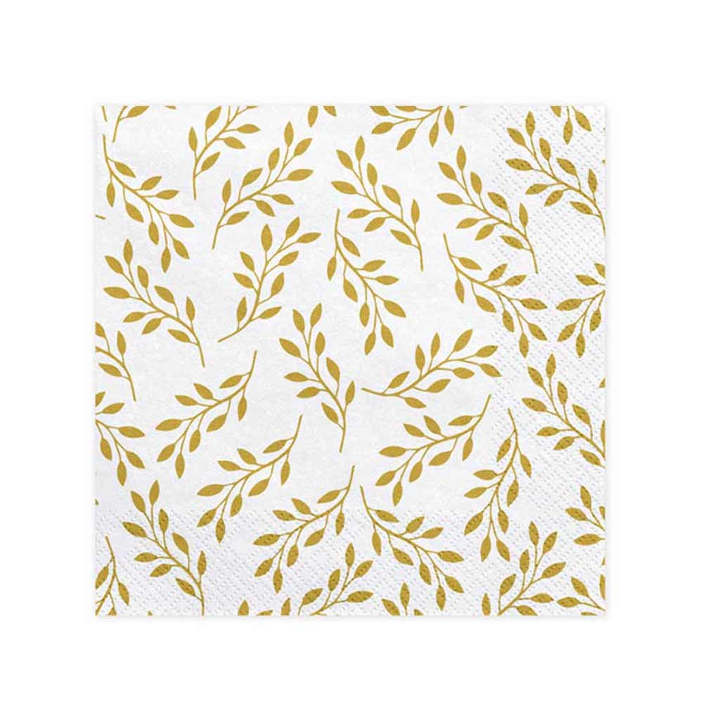 Servietten - weiß mit goldenen Blättern - 33x33cm - 20 Stück