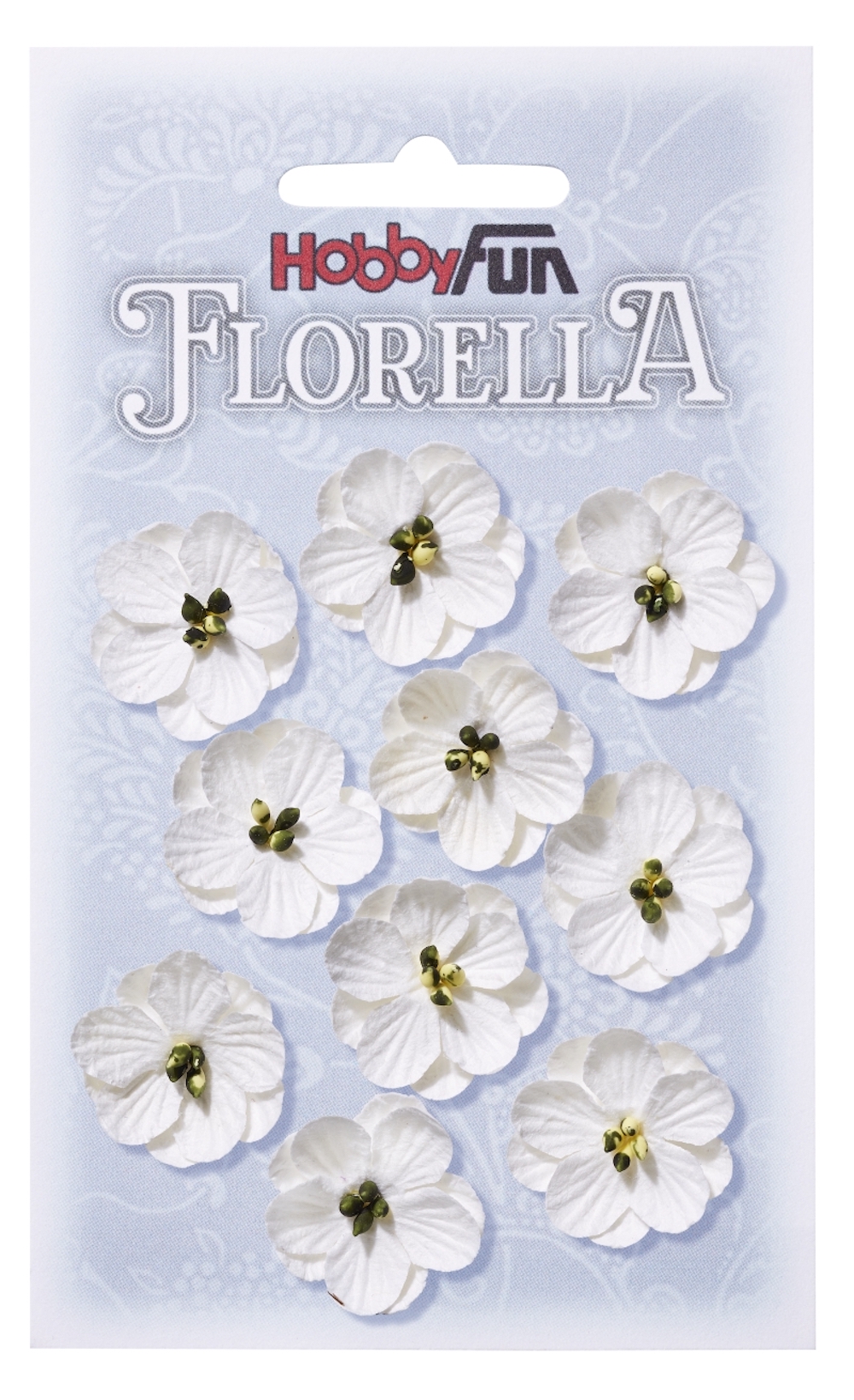 FLORELLA-Blüten aus Maulbeer-Papier, 2,5 cm, weiss, Btl. à 10 St. 