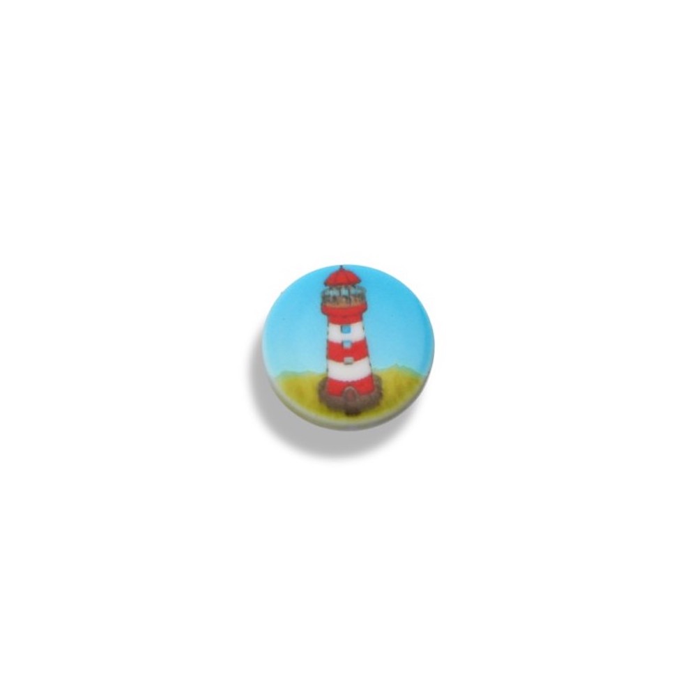 Knopf mit flacher eingearbeiteter Öse  Kinderknopf  Leuchtturm  Größe: 15mm  1 Stck.