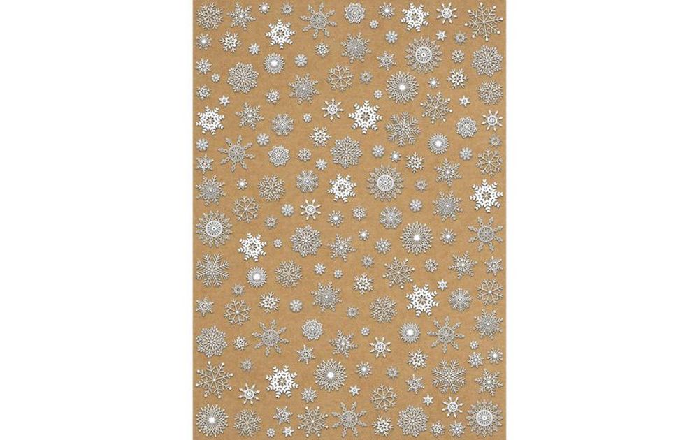 Designkarton "Weihnachten" Motiv 2 Eiskristalle Kraftpapier braun/silber, 1 Blatt