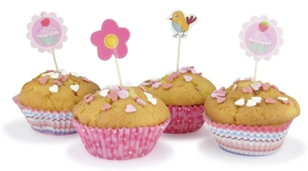 Cupcake Muffins Dekorations Set, 48 teilig, Mädchen Frühjahr rosa