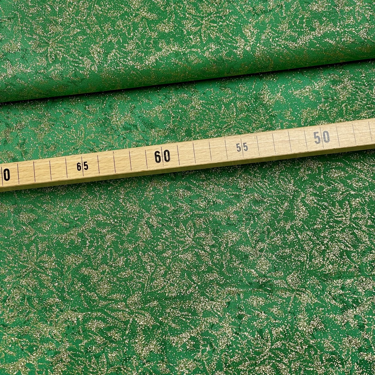 Patchwork Baumwollstoff Glitzer grün/gold - Meterware (10cm)