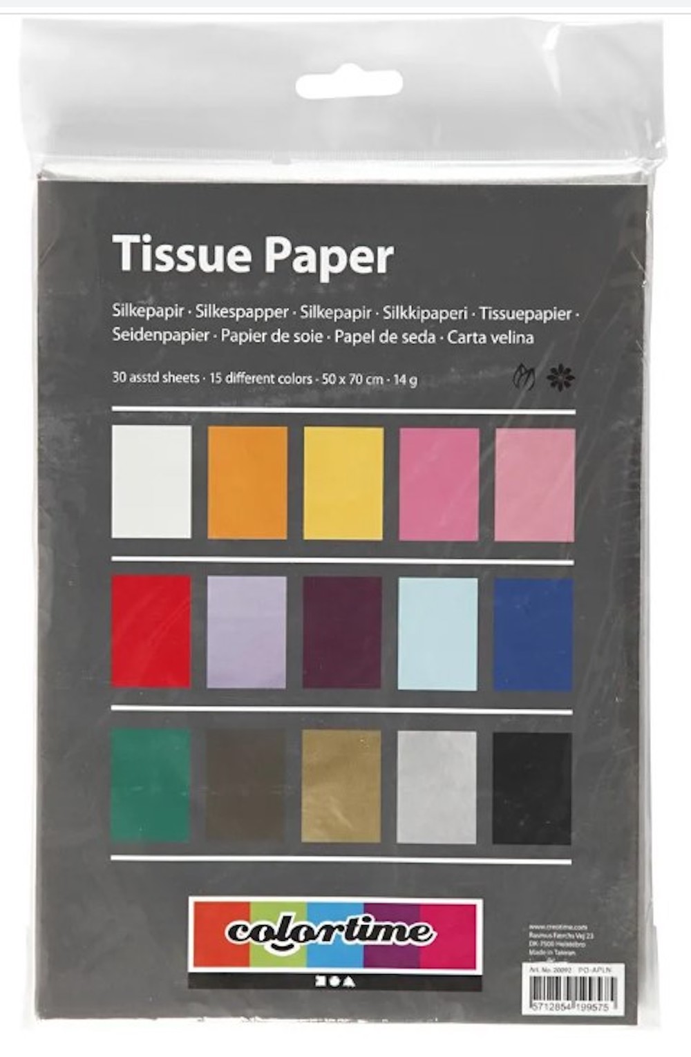 Seidenpapier, 50x70 cm, 17 g, Sortierte Farben, 15x2 Bl./ 1 Pck.