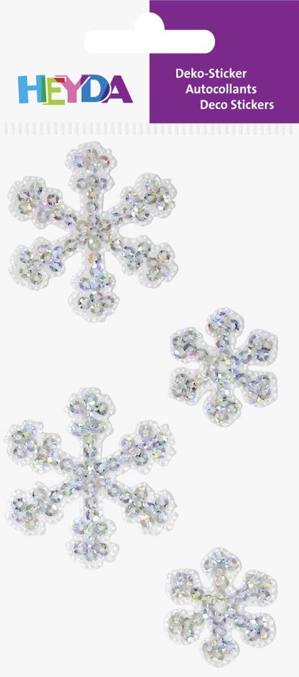 Textilsticker Eiskristalle silber mit Glitzerpailletten, 2,5 - 4 cm, 