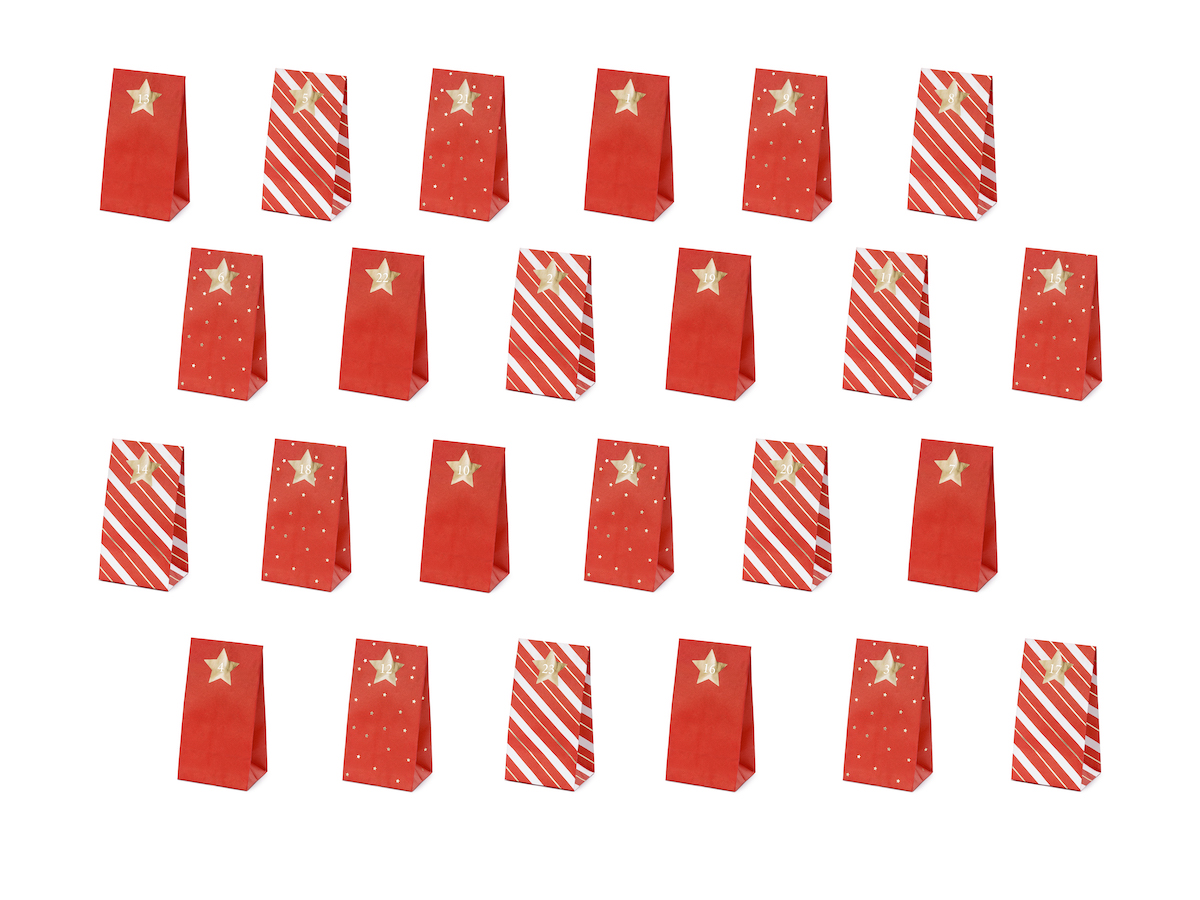 Adventskalender Set - Papiertüten rot mit goldenen Stickern