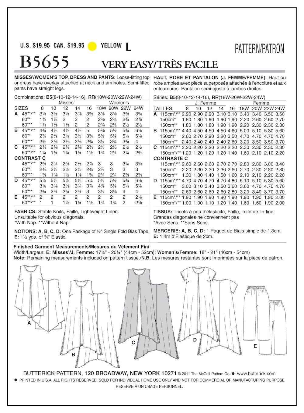 Butterick® Papierschnittmuster Kleid/Tunika Damen B5655