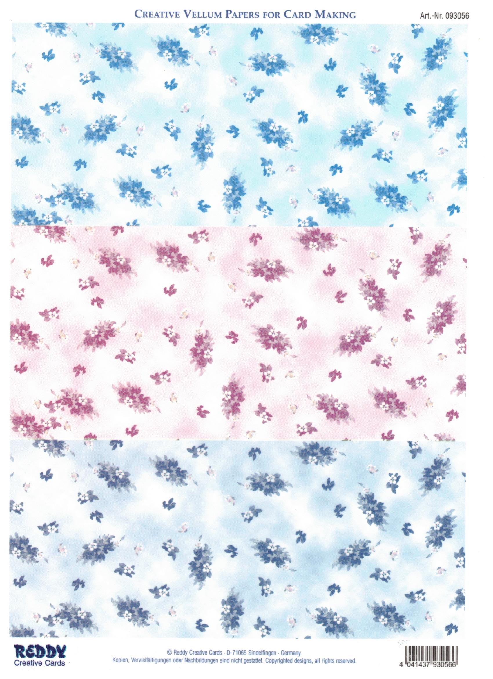 Hintergrund-Bogen für 3-D-Motive  Blüten blau/rot/blau transparent 