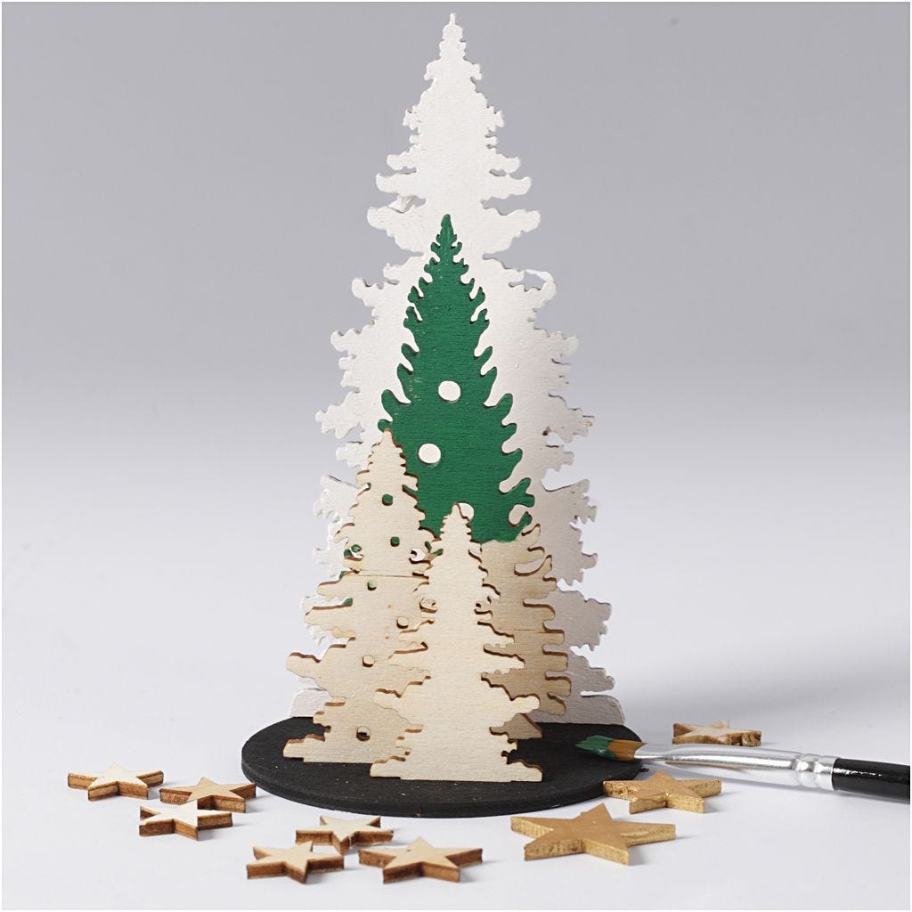Zusammensteckbare Holzfiguren, Weihnachtsbäume, L: 20 cm, B: 17 cm, 1 Pck