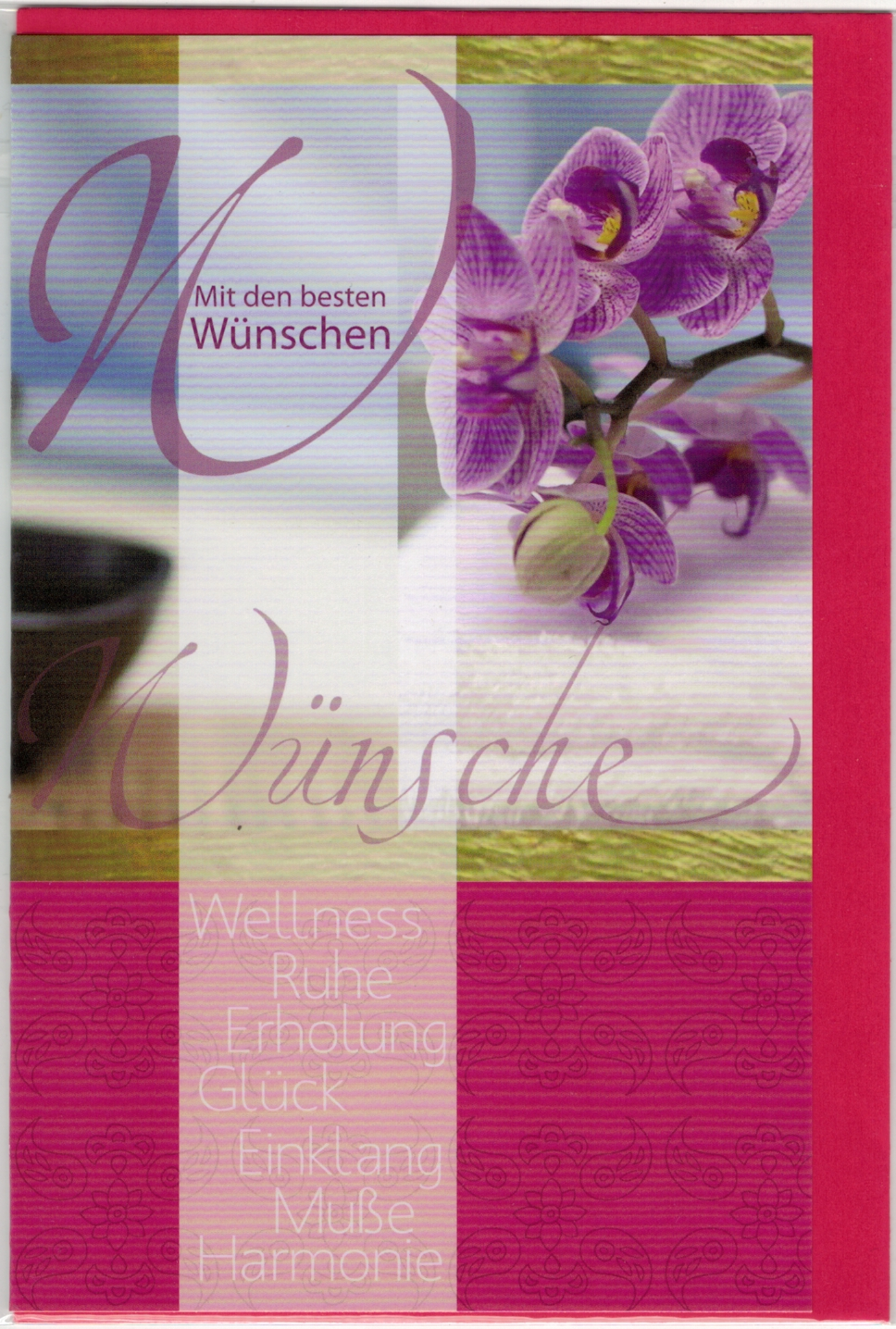 Glückwunschkarte mit Umschlag, "Wünsche" mit lila Orchidee