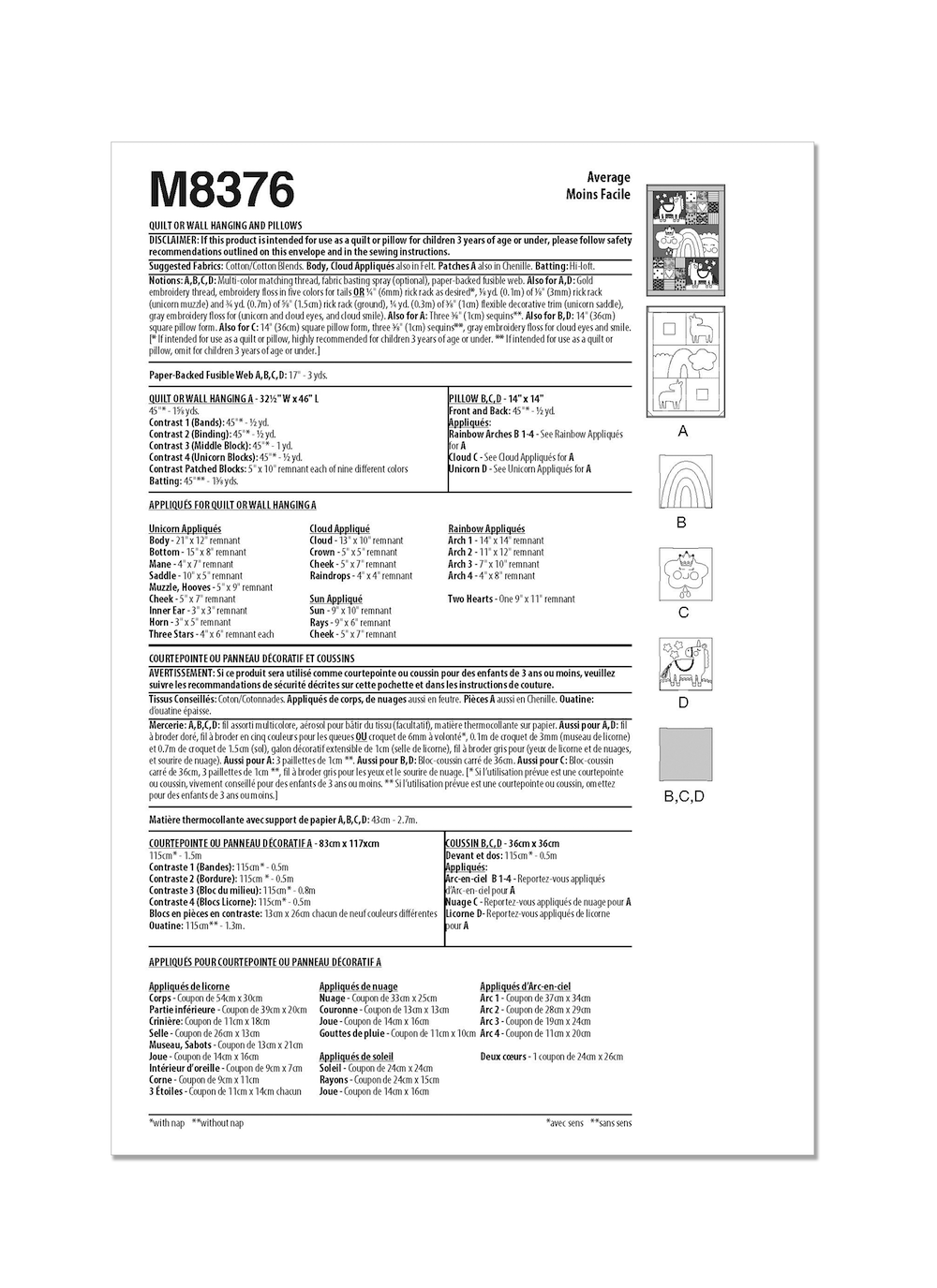 McCall's® Papierschnittmuster Quilt Decke & Kissen Rainbow  M8376 OS(One Size)
