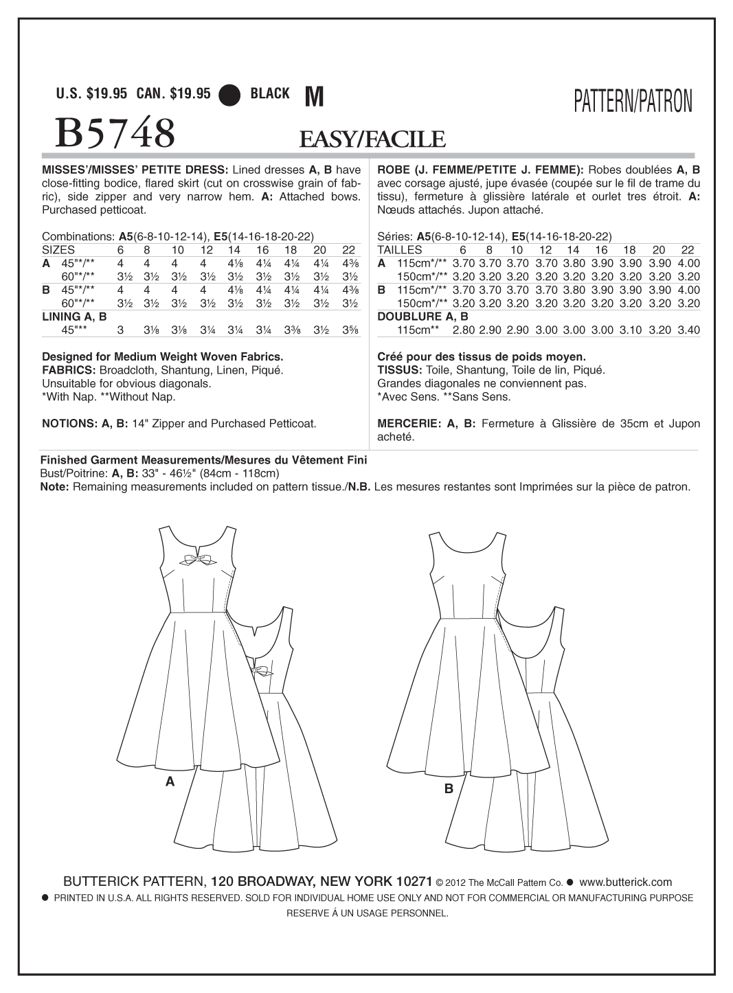 Butterick® Papierschnittmuster Retro '60 Kleid Damen B5748
