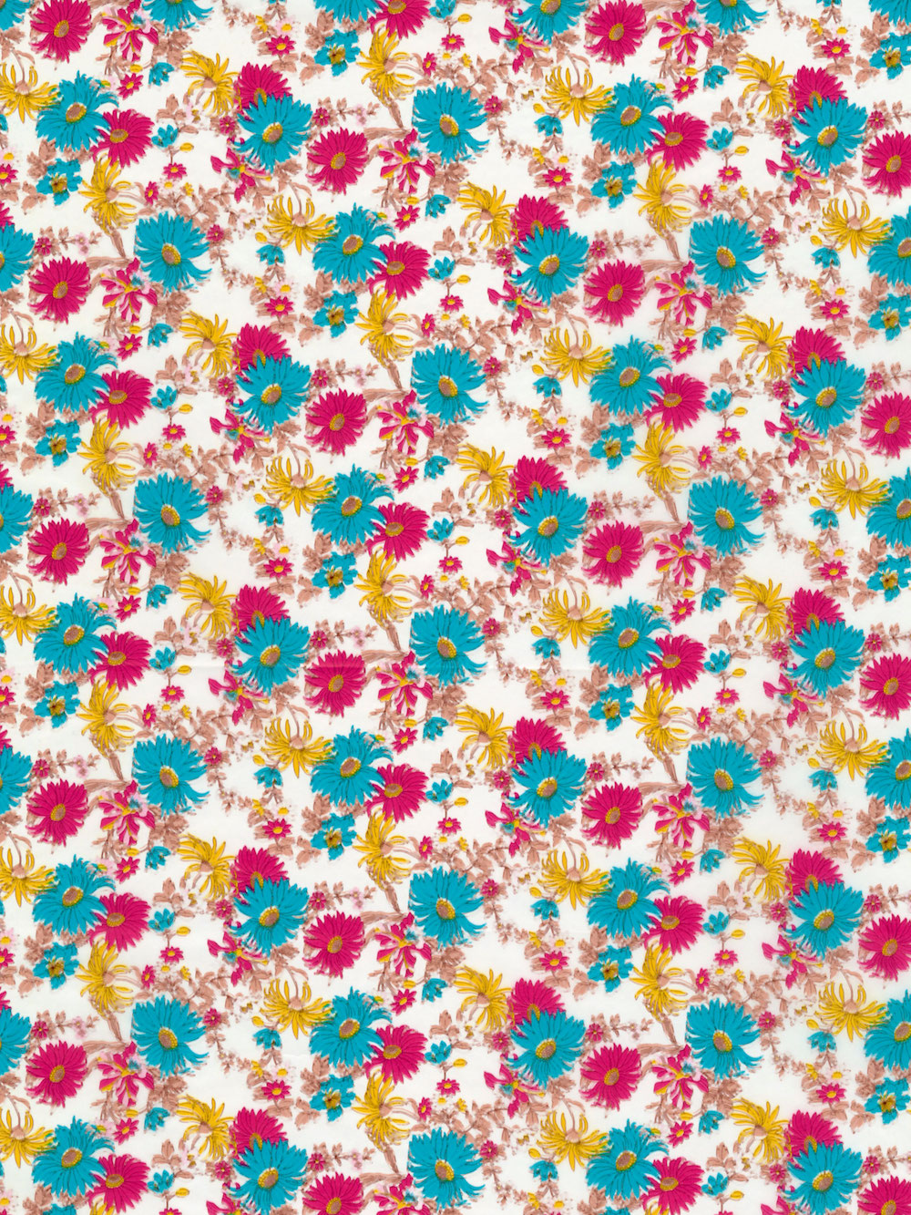 Décopatch-Papier 683 Blumen türkis/pink/gelb, 30 x 40 cm
