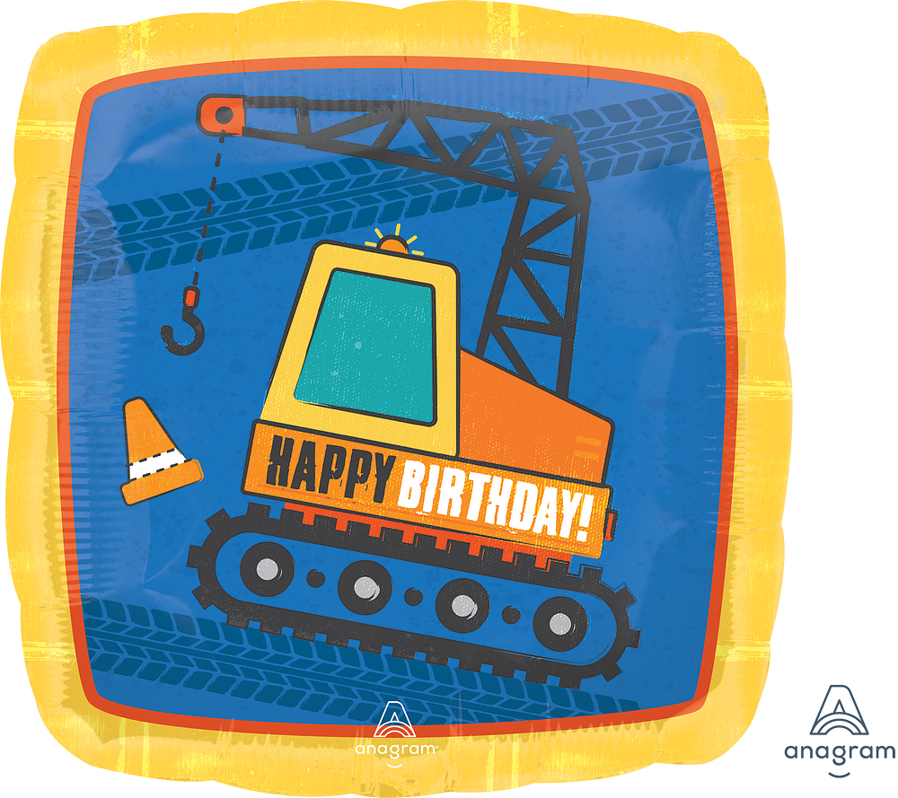 Folienballon eckig - Construction Happy Birthday  - 43cm