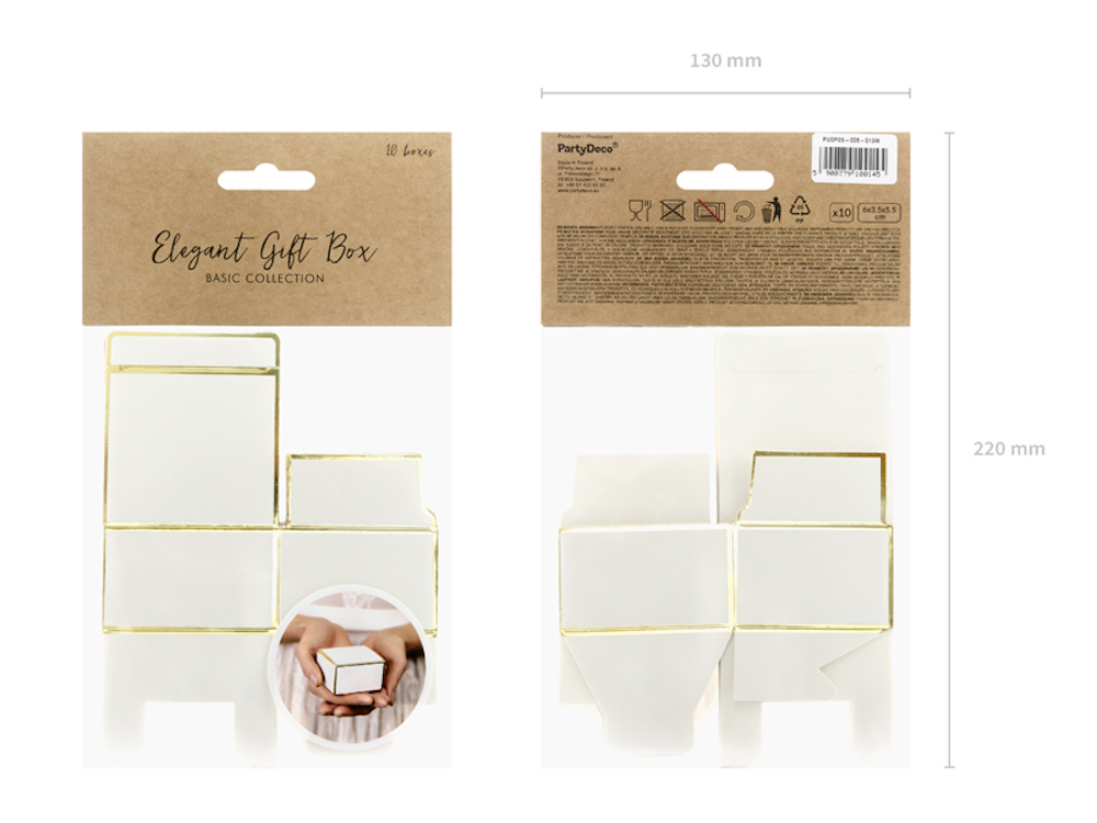Schachteln rechteckig mit gold Rand, weiß, 6x3,5x5,5cm, 10 Stück