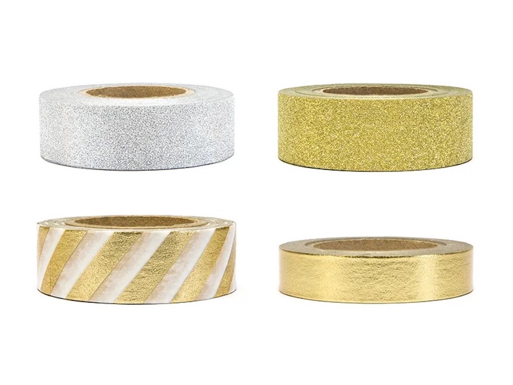 Washi Tape, Mix, gold/silber, 4 Rollen/je 10m